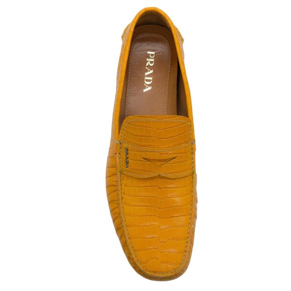 Prada Men's Mustard Crocodile Leather Driving Loafers - Picture 4 of 6